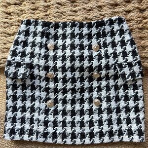 Pegasi Black and White Houndstooth Button-Front Mini Skirt XS